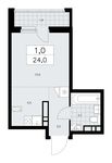 Планировка 1-комнатной квартиры, 24 м2