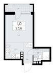 Планировка 1-комнатной квартиры, 23,6 м2