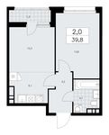 Планировка 2-комнатной квартиры, 39,8 м2