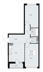 Планировка 2-комнатной квартиры, 53,3 м2