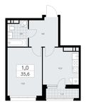 Планировка 1-комнатной квартиры, 35,6 м2