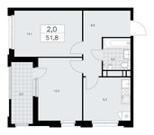 Планировка 2-комнатной квартиры, 51,8 м2
