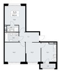 Планировка 3-комнатной квартиры, 66,4 м2
