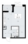 Планировка 1-комнатной квартиры, 31,1 м2