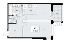 Планировка 2-комнатной квартиры, 52,8 м2