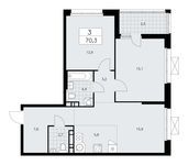 Планировка 3-комнатной квартиры, 70,3 м2