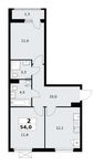 Планировка 2-комнатной квартиры, 54 м2