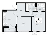 Планировка 2-комнатной квартиры, 51,2 м2