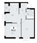 Планировка 2-комнатной квартиры, 51,2 м2