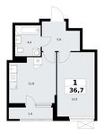 Планировка 1-комнатной квартиры, 36,7 м2
