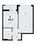 Планировка 2-комнатной квартиры, 38,9 м2