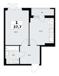 Планировка 1-комнатной квартиры, 37,7 м2
