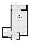 Планировка 1-комнатной квартиры, 24,1 м2