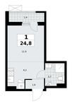 Планировка 1-комнатной квартиры, 24,8 м2