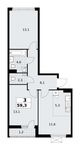 Планировка 3-комнатной квартиры, 59,3 м2