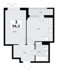 Планировка 1-комнатной квартиры, 36,2 м2