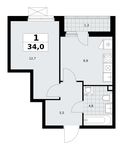 Планировка 1-комнатной квартиры, 34 м2