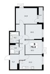 Планировка 3-комнатной квартиры, 70,4 м2