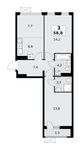 Планировка 3-комнатной квартиры, 58,8 м2