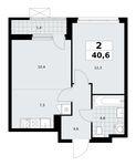 Планировка 2-комнатной квартиры, 40,6 м2