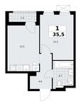 Планировка 1-комнатной квартиры, 35,5 м2
