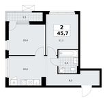 Планировка 2-комнатной квартиры, 45,7 м2