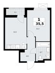 Планировка 1-комнатной квартиры, 35,5 м2