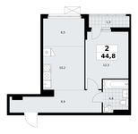 Планировка 2-комнатной квартиры, 44,8 м2