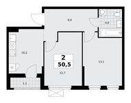 Планировка 2-комнатной квартиры, 50,5 м2