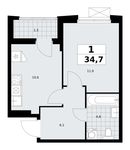 Планировка 1-комнатной квартиры, 34,7 м2
