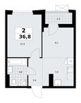 Планировка 2-комнатной квартиры, 36,8 м2