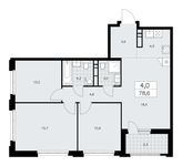 Планировка 4-комнатной квартиры, 78,6 м2