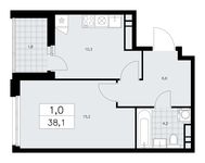 Планировка 1-комнатной квартиры, 38,1 м2