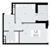 Планировка 1-комнатной квартиры, 33,3 м2