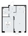 Планировка 2-комнатной квартиры, 42,6 м2