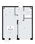 Планировка 2-комнатной квартиры, 43,4 м2