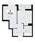 Планировка  1-комнатной квартиры, 33,8 м2