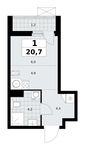 Планировка  1-комнатной квартиры, 20,7 м2
