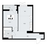 Планировка  2-комнатной квартиры, 44,6 м2