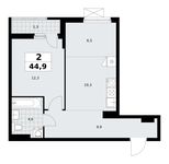 Планировка  2-комнатной квартиры, 44,9 м2