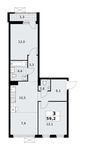 Планировка  3-комнатной квартиры, 59,2 м2