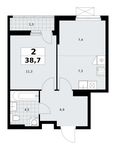 Планировка  2-комнатной квартиры, 38,7 м2