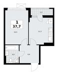 Планировка  1-комнатной квартиры, 37,7 м2