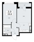 Планировка  2-комнатной квартиры, 39,8 м2