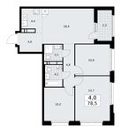 Планировка  4-комнатной квартиры, 78,5 м2