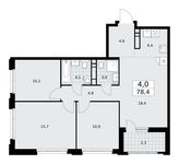 Планировка  4-комнатной квартиры, 78,4 м2