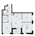 Планировка  4-комнатной квартиры, 65,5 м2