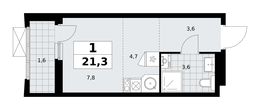 Планировка 1-комнатной квартиры, 21,3 м2