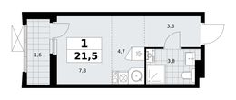 Планировка 1-комнатной квартиры, 21,5 м2