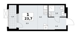 Планировка 1-комнатной квартиры, 23,7 м2